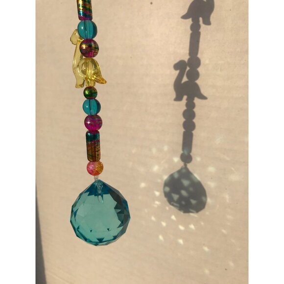 Dinosaur Beaded Suncatcher Pink, Yellow & Blue Crystal Prism Hanging Patio Decor - Picture 2 of 8